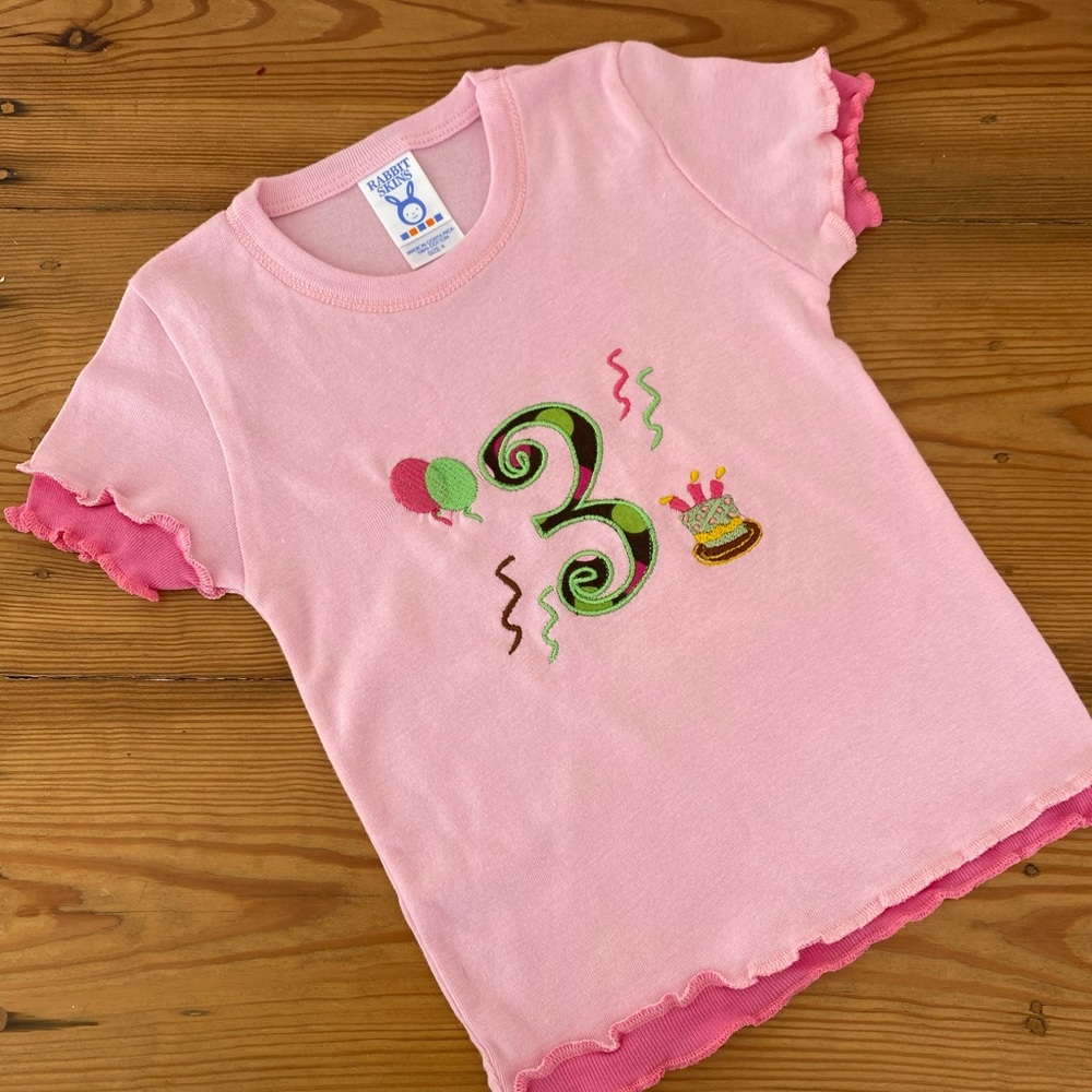 Happy Birthday #3 Fancy 2 tone pink Tee Shirt Size 4